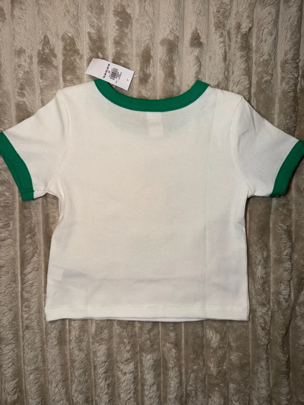 Disney White Tee with Green-Trim and Minnie Graphic
